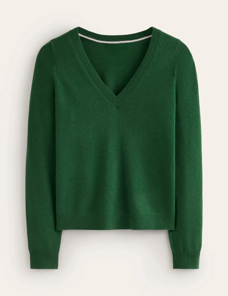 Sweaters & Cardigans-Boden Eva Cashmere V-Neck Sweater-Pine Green PineGreen