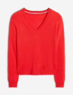 Sweaters & Cardigans-Boden Eva Cashmere V-Neck Sweater-Strawberry Tart Red StrawberryTartRed