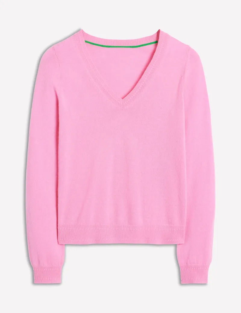 Sweaters & Cardigans-Boden Eva Cashmere V-Neck Sweater-Meadowsweet Pink MeadowsweetPink