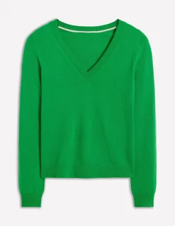 Sweaters & Cardigans-Boden Eva Cashmere V-Neck Sweater-Paradise Green ParadiseGreen