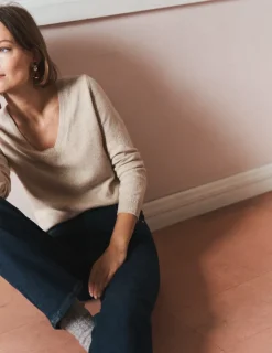 Sweaters & Cardigans-Boden Eva Cashmere V-Neck Sweater-Chinchilla Melange ChinchillaMelange