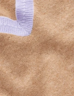 Sweaters & Cardigans-Boden Eva Cashmere V-Neck Sweater-Camel Melange Colour Block CamelMelangeColourBlock