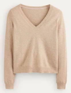 Sweaters & Cardigans-Boden Eva Cashmere V-Neck Sweater-Chinchilla Melange ChinchillaMelange