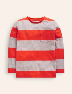 Tops, T-Shirts & Polos-Boden Everyday Long Sleeve T-Shirt-Grey Marl/ Firecracker Red GreyMarl/FirecrackerRed