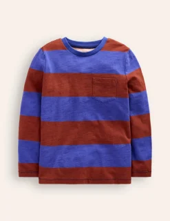 Tops, T-Shirts & Polos-Boden Everyday Long Sleeve T-Shirt-Blue/ Burgandy stripe Blue/Burgandystripe