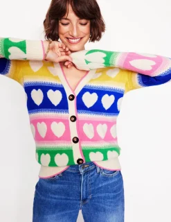 Sweaters & Cardigans-Boden Fair Isle Boyfriend Cardigan-Multi, Hearts Multi,Hearts