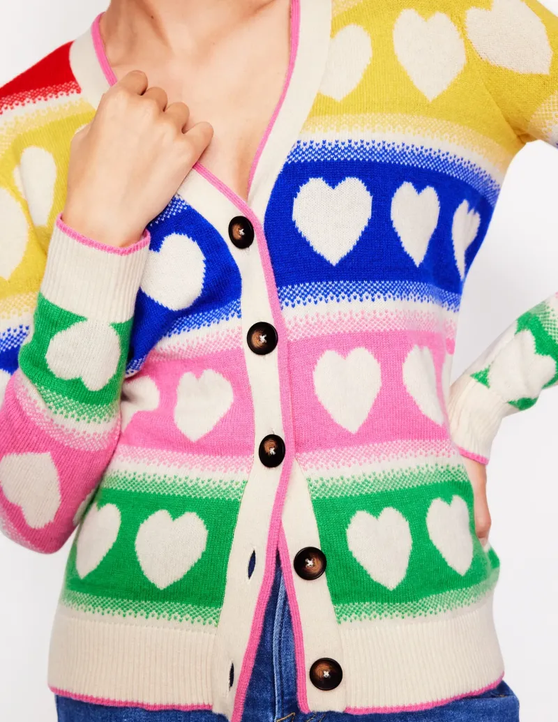 Sweaters & Cardigans-Boden Fair Isle Boyfriend Cardigan-Multi, Hearts Multi,Hearts