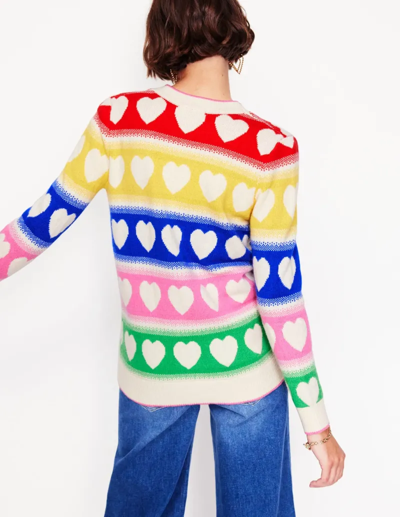 Sweaters & Cardigans-Boden Fair Isle Boyfriend Cardigan-Multi, Hearts Multi,Hearts
