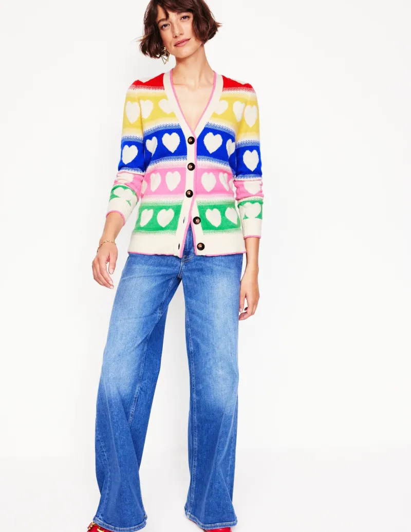 Sweaters & Cardigans-Boden Fair Isle Boyfriend Cardigan-Multi, Hearts Multi,Hearts