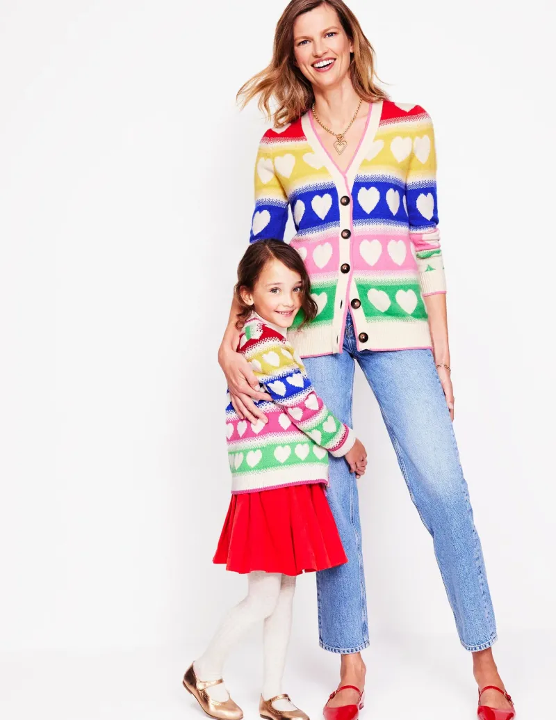 Sweaters & Cardigans-Boden Fair Isle Boyfriend Cardigan-Multi, Hearts Multi,Hearts