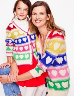 Sweaters & Cardigans-Boden Fair Isle Boyfriend Cardigan-Multi, Hearts Multi,Hearts
