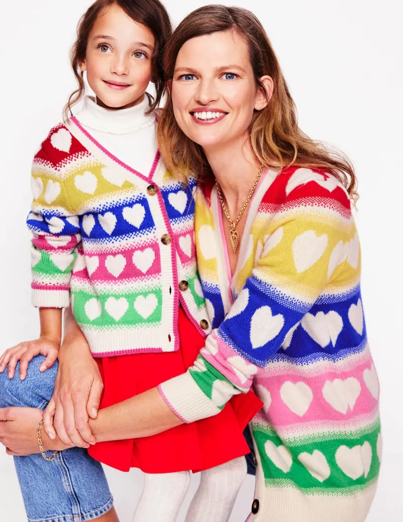 Sweaters & Cardigans-Boden Fair Isle Boyfriend Cardigan-Multi, Hearts Multi,Hearts