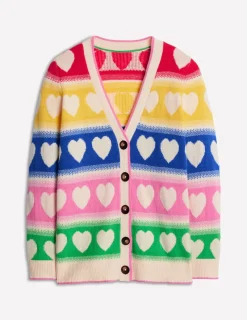 Sweaters & Cardigans-Boden Fair Isle Boyfriend Cardigan-Multi, Hearts Multi,Hearts