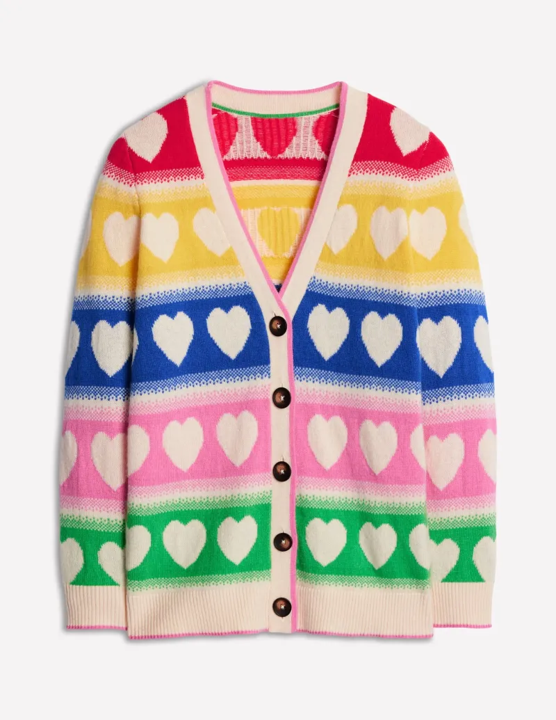 Sweaters & Cardigans-Boden Fair Isle Boyfriend Cardigan-Multi, Hearts Multi,Hearts