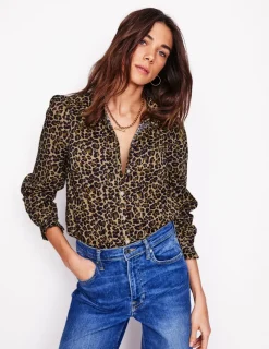 Shirts | Tops & Blouses-Boden Felicity Cotton Blouse-Camel, Cheetah Pop Camel,CheetahPop