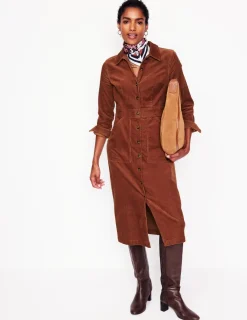 Petite Dresses | Midi-Boden Flora Cord Midi Shirt Dress- Cognac