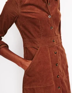 Petite Dresses | Midi-Boden Flora Cord Midi Shirt Dress- Cognac