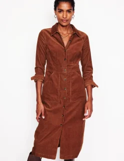 Petite Dresses | Midi-Boden Flora Cord Midi Shirt Dress- Cognac
