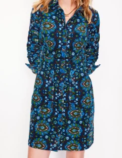 Petite Dresses | Dresses & Jumpsuits-Boden Flora Cord Shirt Dress-Kingfisher Blue, Bloom Trellis KingfisherBlue,BloomTrellis