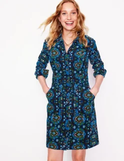 Petite Dresses | Dresses & Jumpsuits-Boden Flora Cord Shirt Dress-Kingfisher Blue, Bloom Trellis KingfisherBlue,BloomTrellis