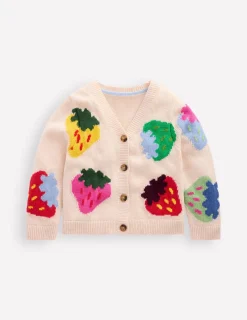 Sweaters & Cardigans-Boden Flora Fun V-Neck Cardigan-Ecru Marl Strawberries EcruMarlStrawberries