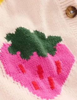 Sweaters & Cardigans-Boden Flora Fun V-Neck Cardigan-Ecru Marl Strawberries EcruMarlStrawberries