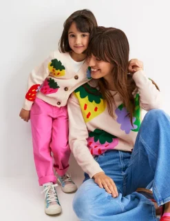 Sweaters & Cardigans-Boden Flora Fun V-Neck Cardigan-Ecru Marl Strawberries EcruMarlStrawberries