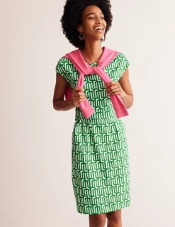 Petite Dresses | Short-Boden Florrie Jersey Dress-Rich Emerald, Falling Geo RichEmerald,FallingGeo