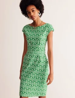 Petite Dresses | Short-Boden Florrie Jersey Dress-Rich Emerald, Falling Geo RichEmerald,FallingGeo