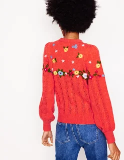Sweaters & Cardigans-Boden Fluffy Embroidered Cardigan-Firecracker Red FirecrackerRed