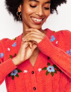 Sweaters & Cardigans-Boden Fluffy Embroidered Cardigan-Firecracker Red FirecrackerRed