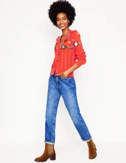 Sweaters & Cardigans-Boden Fluffy Embroidered Cardigan-Firecracker Red FirecrackerRed