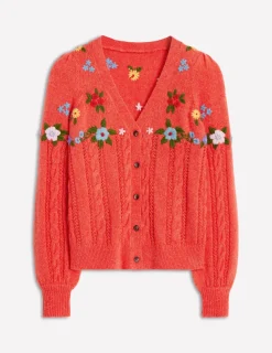 Sweaters & Cardigans-Boden Fluffy Embroidered Cardigan-Firecracker Red FirecrackerRed