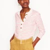 T-Shirts & Tanks | Tops & Blouses-Boden Frill Neck Breton Top-Ivory, Quartz Pink Stripe Ivory,QuartzPinkStripe