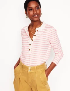 T-Shirts & Tanks | Tops & Blouses-Boden Frill Neck Breton Top-Ivory, Quartz Pink Stripe Ivory,QuartzPinkStripe