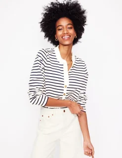 T-Shirts & Tanks | Tops & Blouses-Boden Frill Neck Breton Top-Ivory, Navy Ivory,Navy