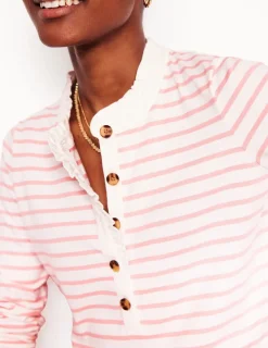 T-Shirts & Tanks | Tops & Blouses-Boden Frill Neck Breton Top-Ivory, Quartz Pink Stripe Ivory,QuartzPinkStripe
