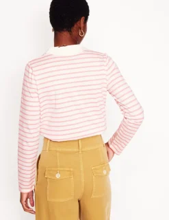 T-Shirts & Tanks | Tops & Blouses-Boden Frill Neck Breton Top-Ivory, Quartz Pink Stripe Ivory,QuartzPinkStripe