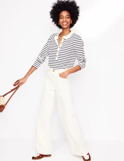 T-Shirts & Tanks | Tops & Blouses-Boden Frill Neck Breton Top-Ivory, Navy Ivory,Navy