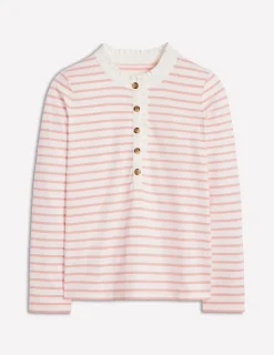 T-Shirts & Tanks | Tops & Blouses-Boden Frill Neck Breton Top-Ivory, Quartz Pink Stripe Ivory,QuartzPinkStripe