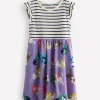 Dresses-Boden Frill Sleeve Jersey Dress-Aster Purple Flower Cat AsterPurpleFlowerCat