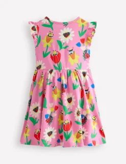 Dresses-Boden Frill Sleeve Jersey Dress-Sugared Lilac Spring Garden SugaredLilacSpringGarden