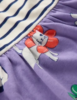 Dresses-Boden Frill Sleeve Jersey Dress-Aster Purple Flower Cat AsterPurpleFlowerCat