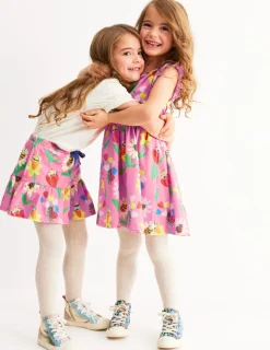 Dresses-Boden Frill Sleeve Jersey Dress-Sugared Lilac Spring Garden SugaredLilacSpringGarden