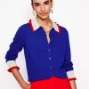 Sweaters & Cardigans-Boden Frilled Cotton Blend Cardigan-Bright Blue BrightBlue