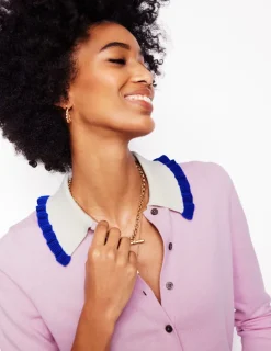 Sweaters & Cardigans-Boden Frilled Cotton Blend Cardigan-Soft Lavender Pink SoftLavenderPink