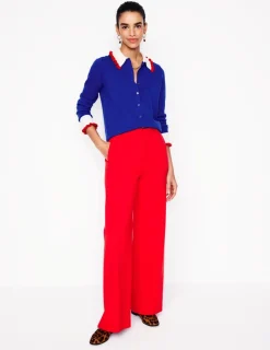 Sweaters & Cardigans-Boden Frilled Cotton Blend Cardigan-Bright Blue BrightBlue