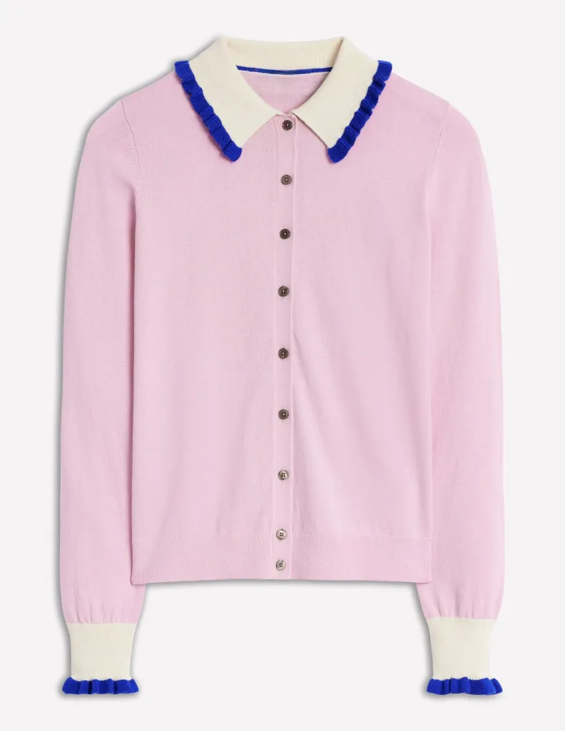 Sweaters & Cardigans-Boden Frilled Cotton Blend Cardigan-Soft Lavender Pink SoftLavenderPink