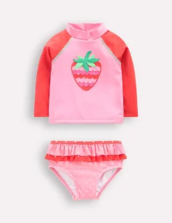 Swimwear & Beachwear-Boden Frilly Rash Vest Set-Bubblegum Pink Strawberry BubblegumPinkStrawberry