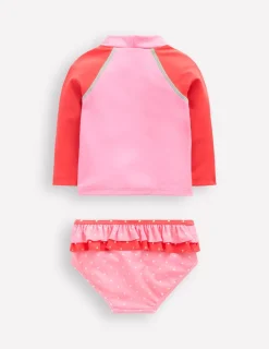 Swimwear & Beachwear-Boden Frilly Rash Vest Set-Bubblegum Pink Strawberry BubblegumPinkStrawberry